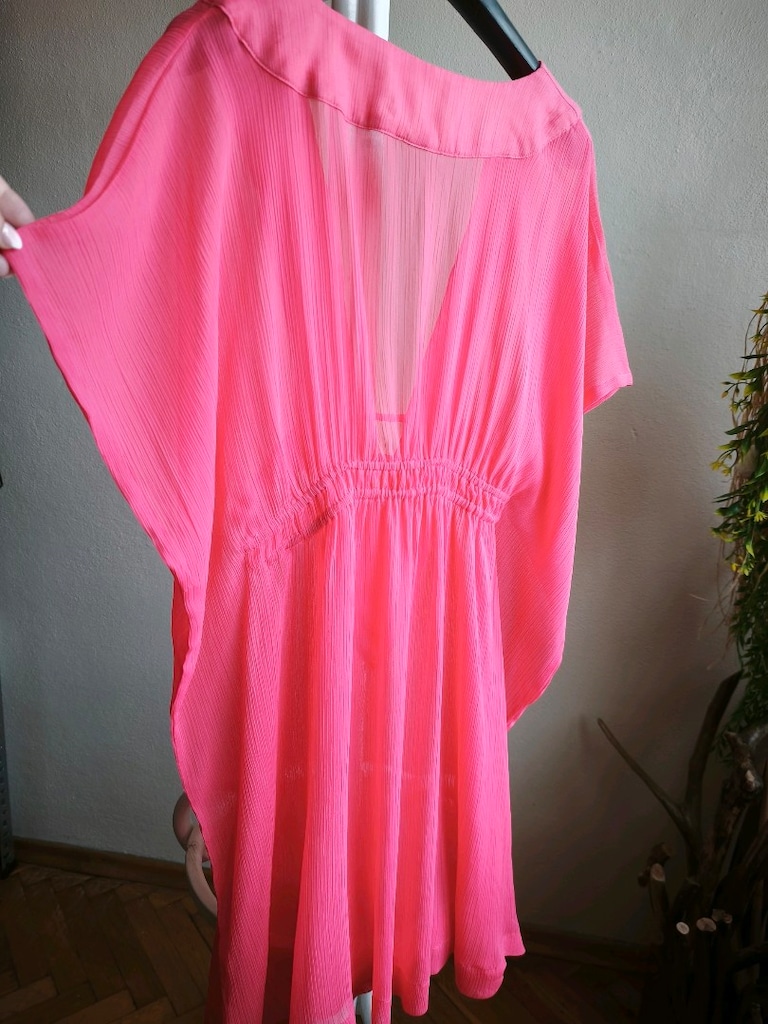 Fuşya Şifon Mini Pareo Kaftan V Yaka Lastikli L - 8