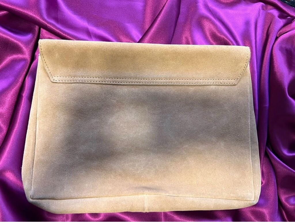 Bej Süet Klapslı Şık Clutch - 3