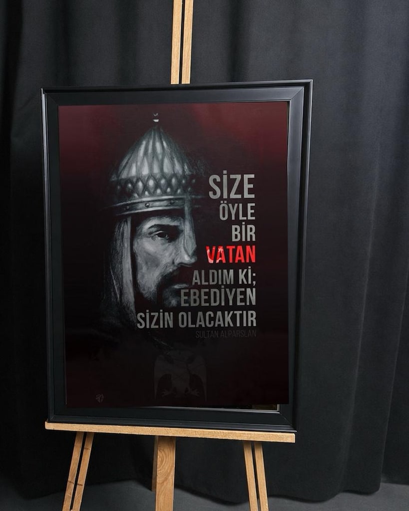 Sultan Alparslan Vatan Sözü 50×70 Camlı Çerçeveli Tablo - 3