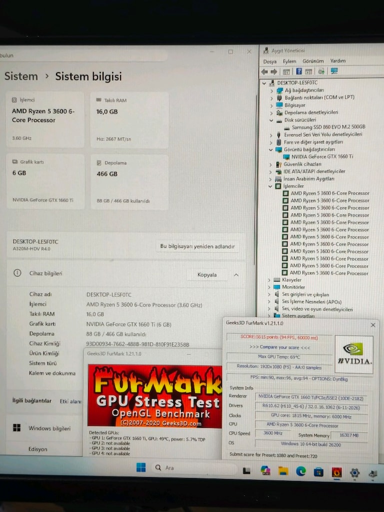 GTX 1660TI RYZEN5 3600 16GB RAM 500M2SSD 500W OYUNCU KASASI - 7