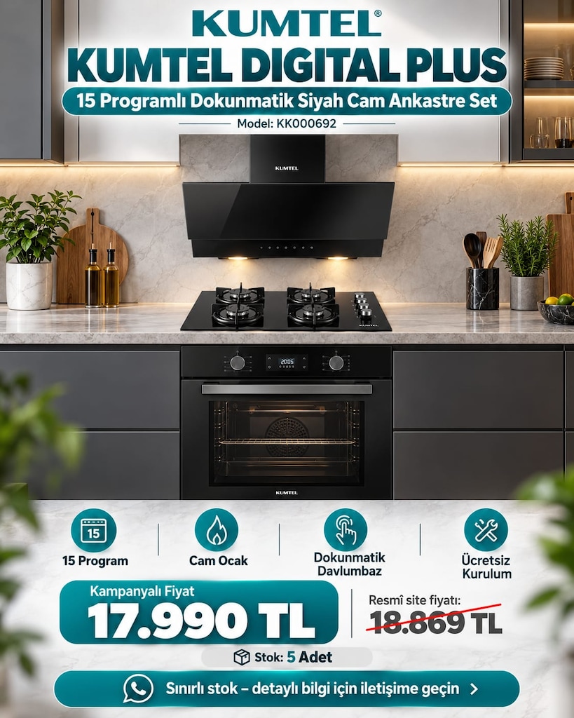 SIFIR 3’LÜ ANKASTRE SET | Fırın + Ocak + Davlumbaz | 3 Renk - 4