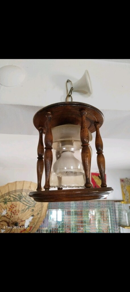 Ahşap Retro Fener Avize / Nostaljik Rustik Sarkıt Lamba - 2