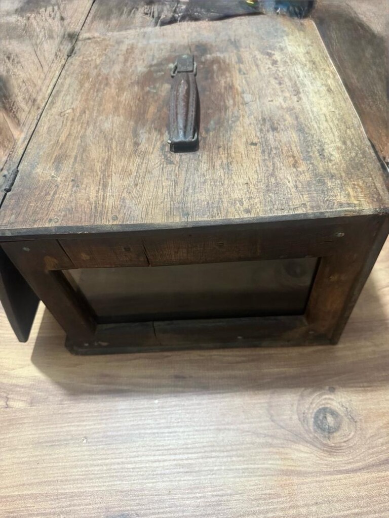 Vintage Ahşap Camlı Vitrin Kutusu / Teşhir Sandığı 32x36x21 cm Masif - 5