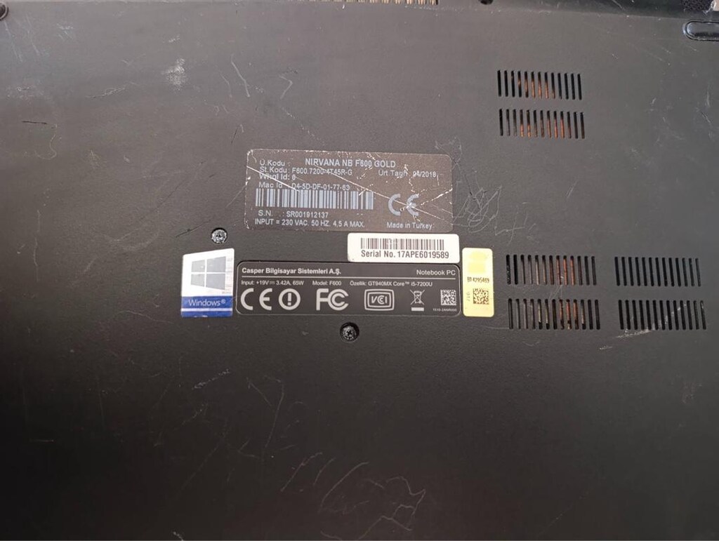Casper f600 i5 7.nesil 2 gb harici ekran kartı var menteşe kırık olduğ - 3
