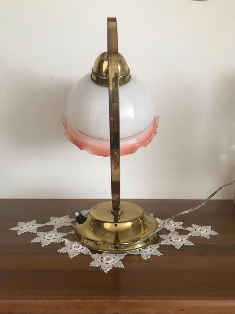 Vintage opalin camlı pirinç abajur masa lambası - 7