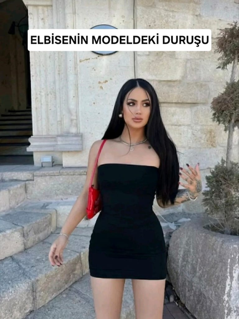 Siyah Straplez Elbise - 3