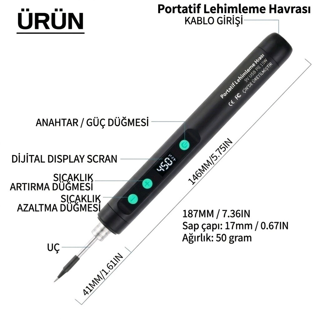 Portatif Kablosuz Dijital Lehim Havyası - 8 Saniyede Hızlı Isınma & - 4