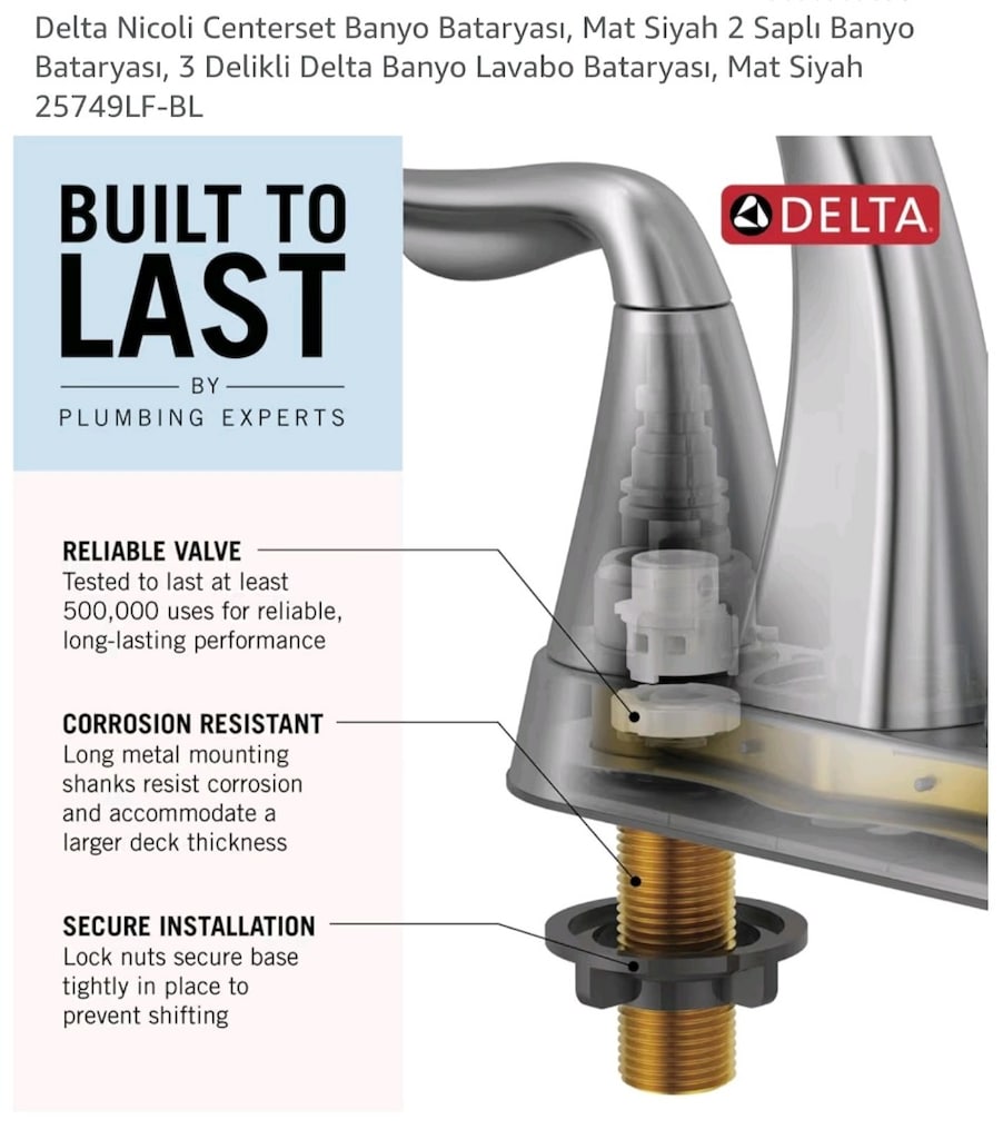 Delta Nicoli 25749LF-BL Mat Siyah Lavabo Bataryası (ABD Markası) - 3
