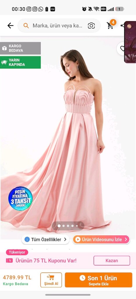 pembe ön detaylı straplez abiye - 5