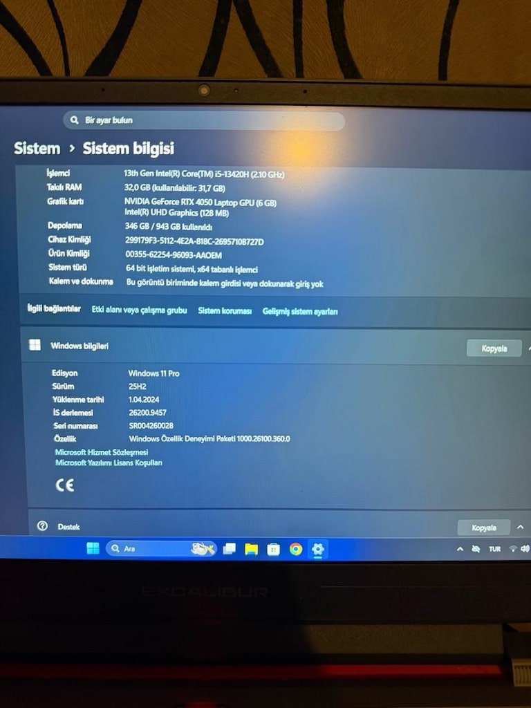 Casper Excalibur RTX 4050 6 GB Ekran Kartı 32 GB Ram 1 TB SSD 144Hz - 5