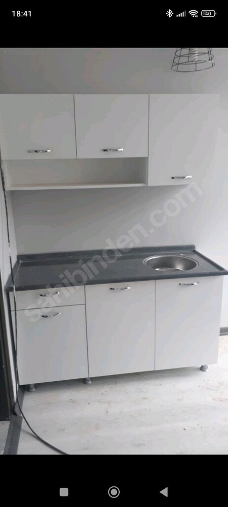 150 cm mutfak dolabı ve paslanmaz çelik evyeli mermerit tezgah - 4