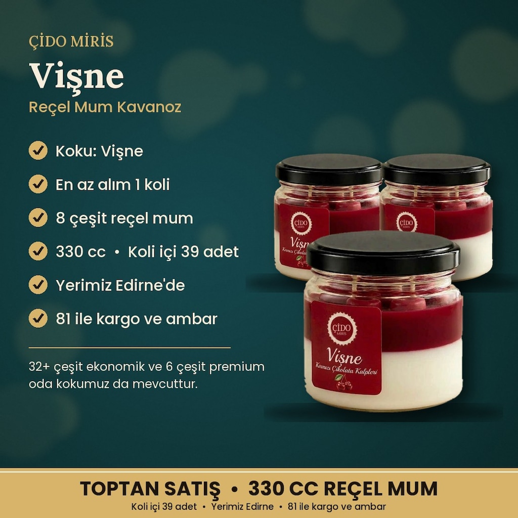ÇİDO MİRİS DEKORATİF REÇEL MUM VİŞNE TOPTAN - 2