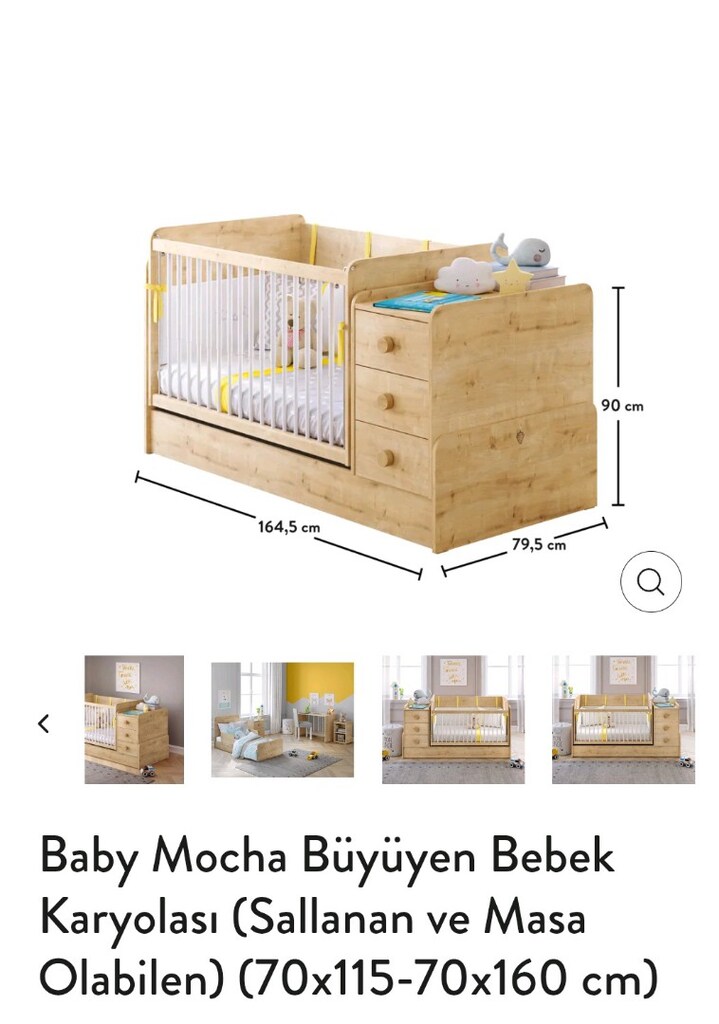 Çilek mobilya büyüyebilen sallanbilen beşik - 2