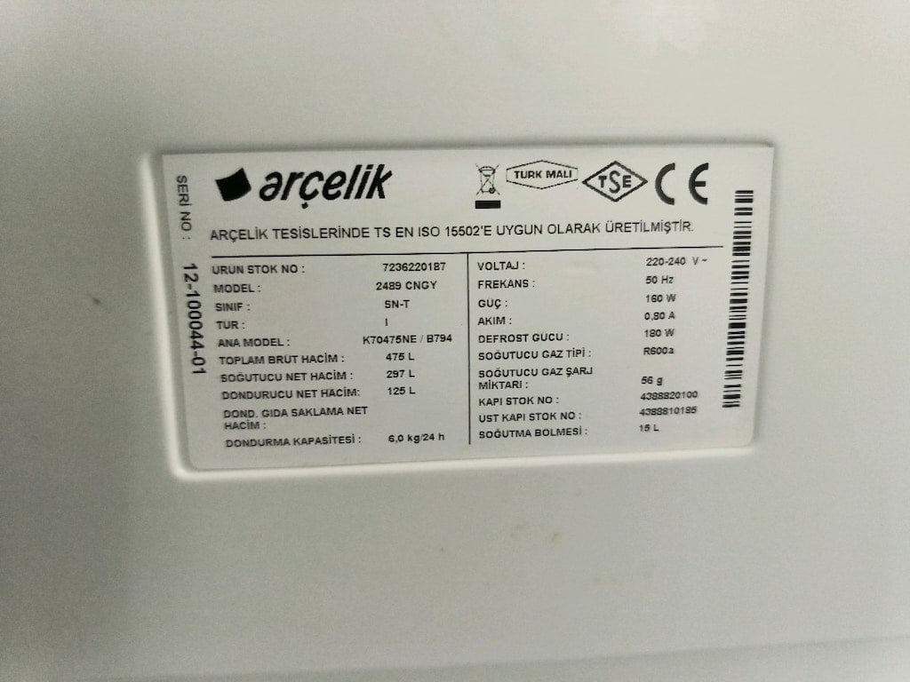 20.000 TL Etkin 20.000 TL Etkin Arçelik Beyaz cam seri 475 litre no fr - 9