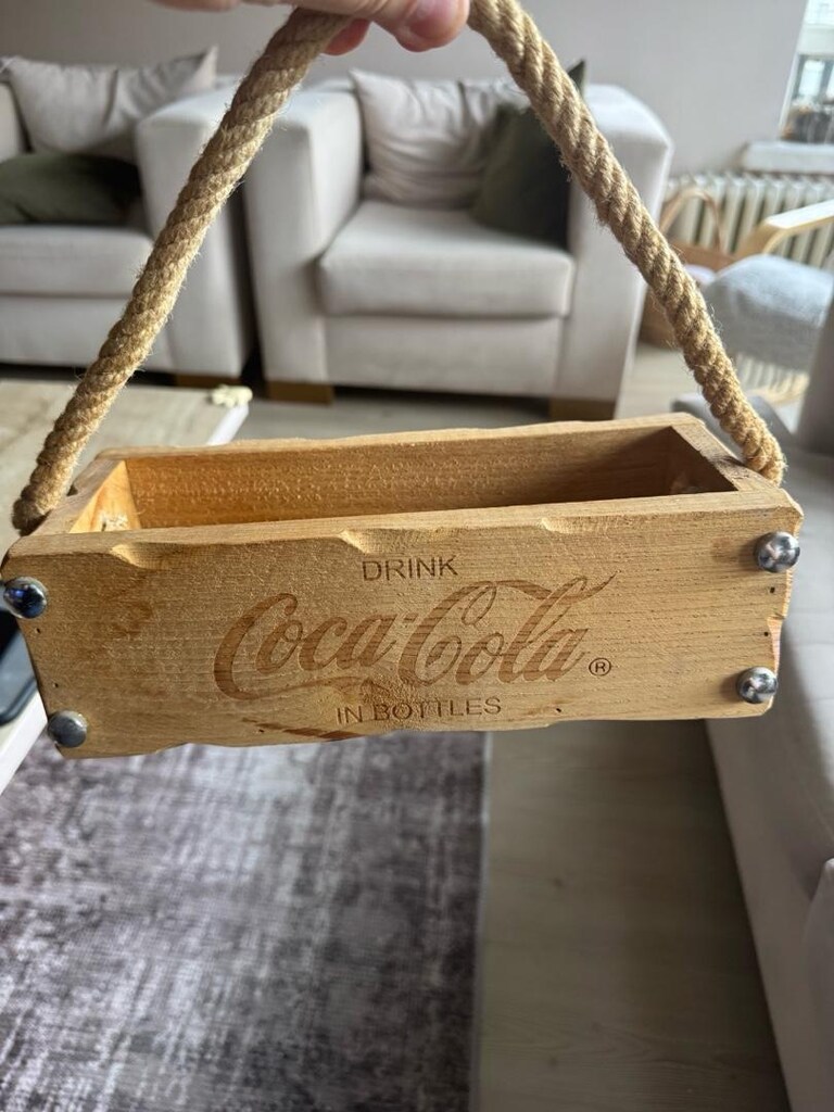 Retro Tasarım Ahşap Coca-Cola Logolu, Halat Kulplu Çok Amaçlı Kasa - 2