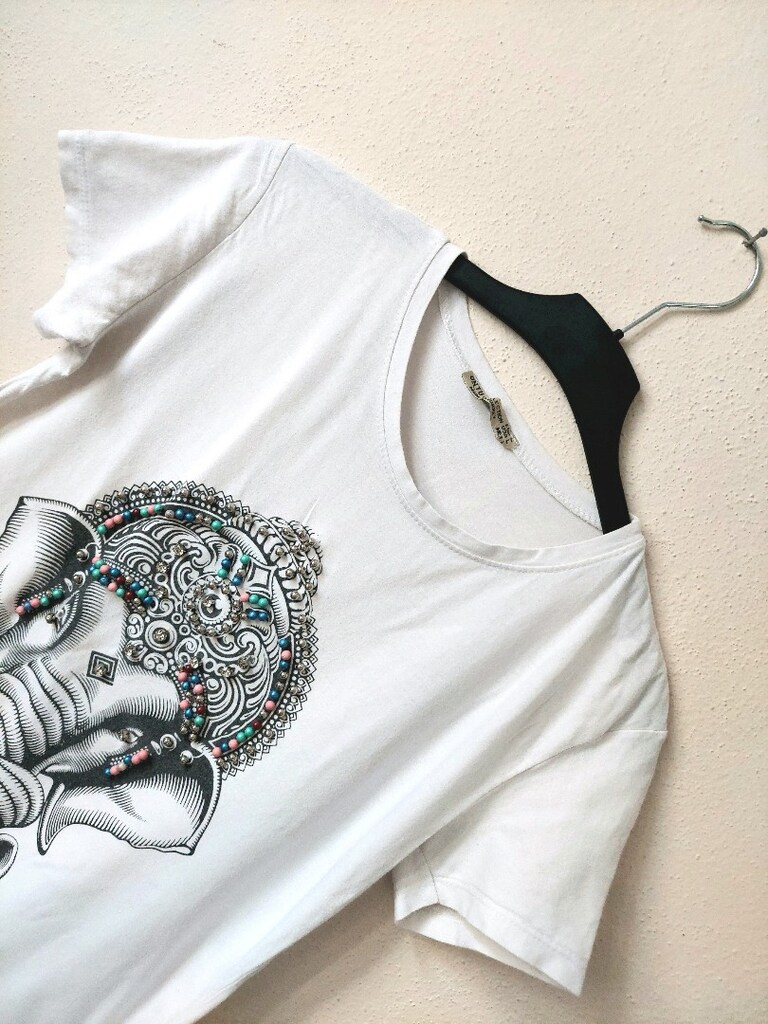 ONTU boncuk işleme fil baskılı tshirt - 3