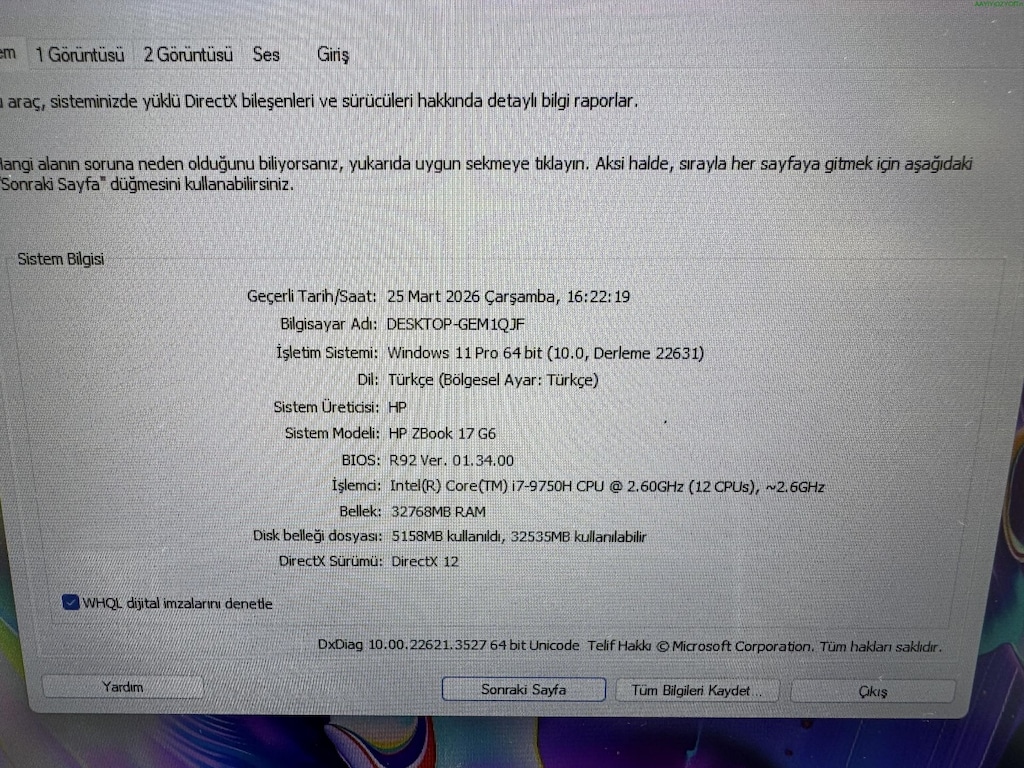 HP ZBOOK İ7 9. NESİL 32 GB RAM 1 TB NVME QUADRO T1000 - 6
