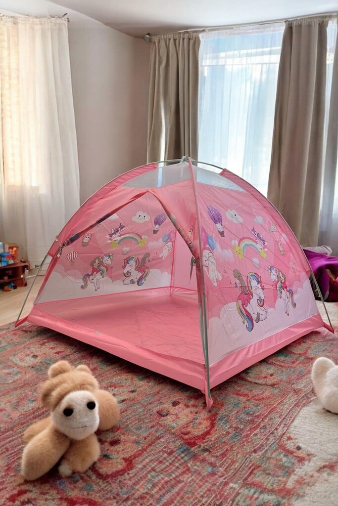 DESENLİ ÇOCUK ÇADIR MAVİ VE PEMBE 120X120X90 CM - 4