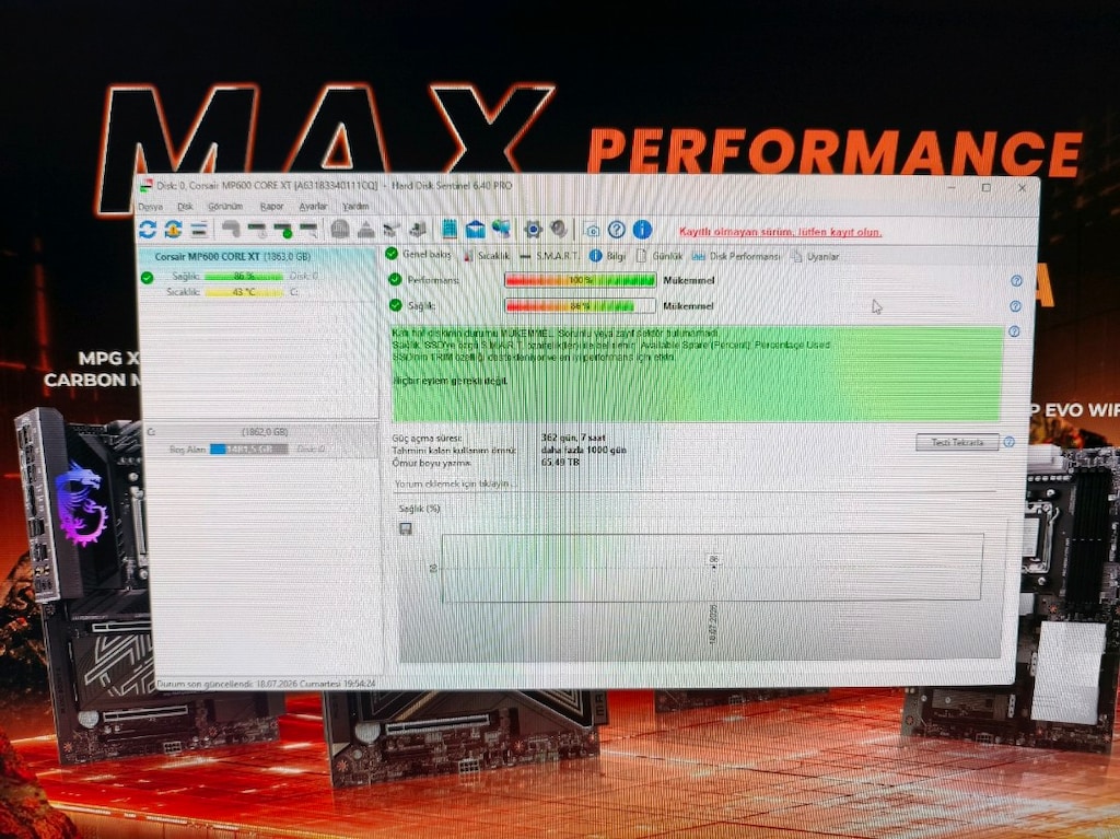 Corsair 2TB MP600 Core XT NVMe Gen4 Okuma 5000MB-Yazma 4400MB M.2 SSD - 4