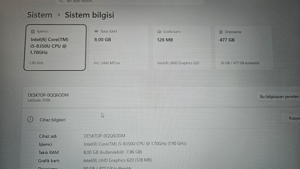 Dell İ5 8.Nesil 8 GB DDR4 Ram 512 GB M2 SSD FULL HD Ekran Temiz - 8