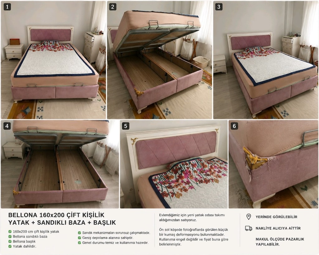 Bellona 160x200 Çift Kişilik Yatak + Sandıklı Baza + Başlık