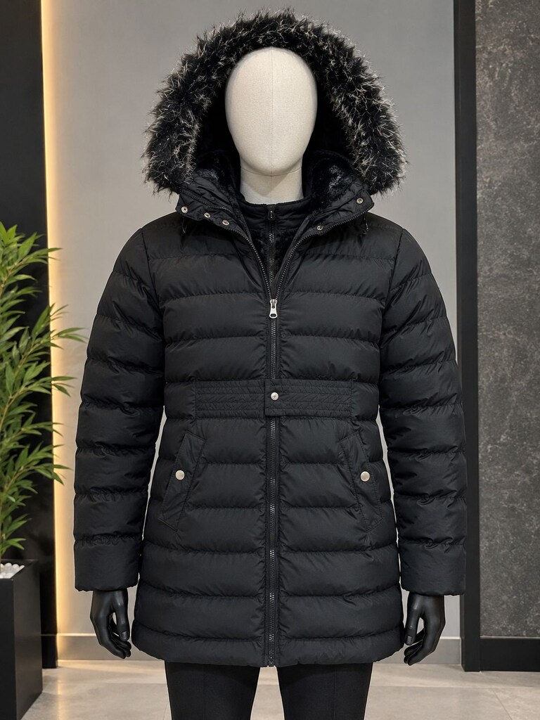 Siyah Kapüşonlu Şişme Mont