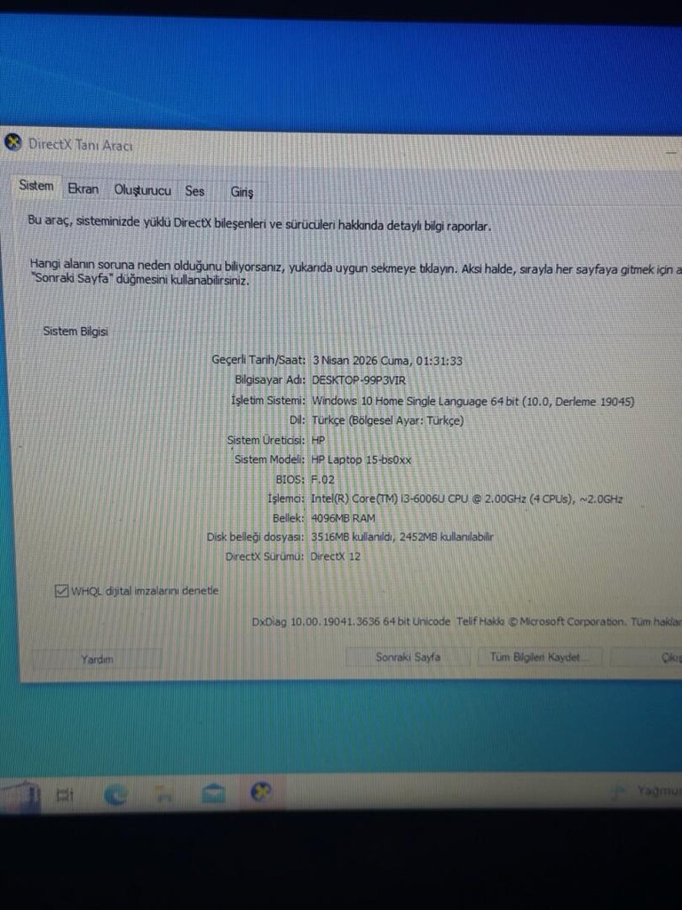 HP Dizüstü Laptop i3-6006 İşlemcili - 2
