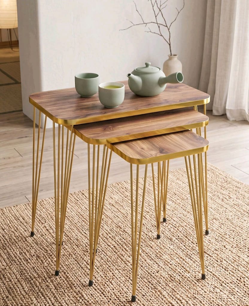 Gold Kare Ceviz Model 3 lü Zigon Sehpa - 2