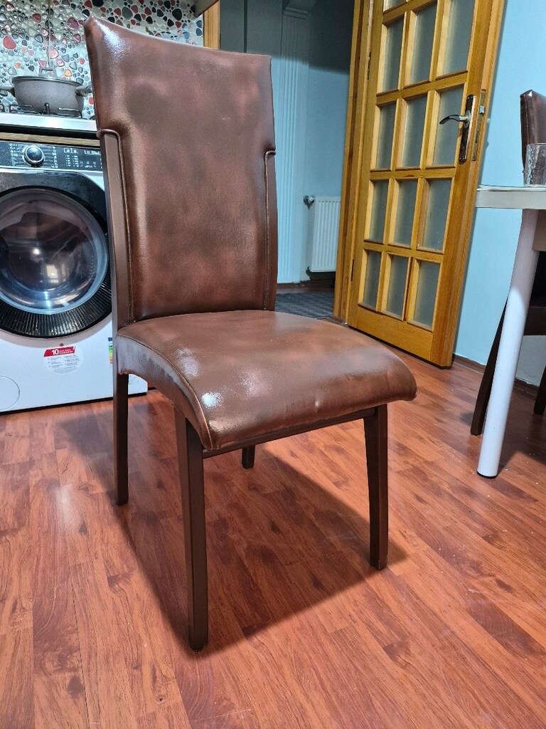 Ahşap Kahverengi / Temiz 4'lü Deri Sandalye Seti - 5