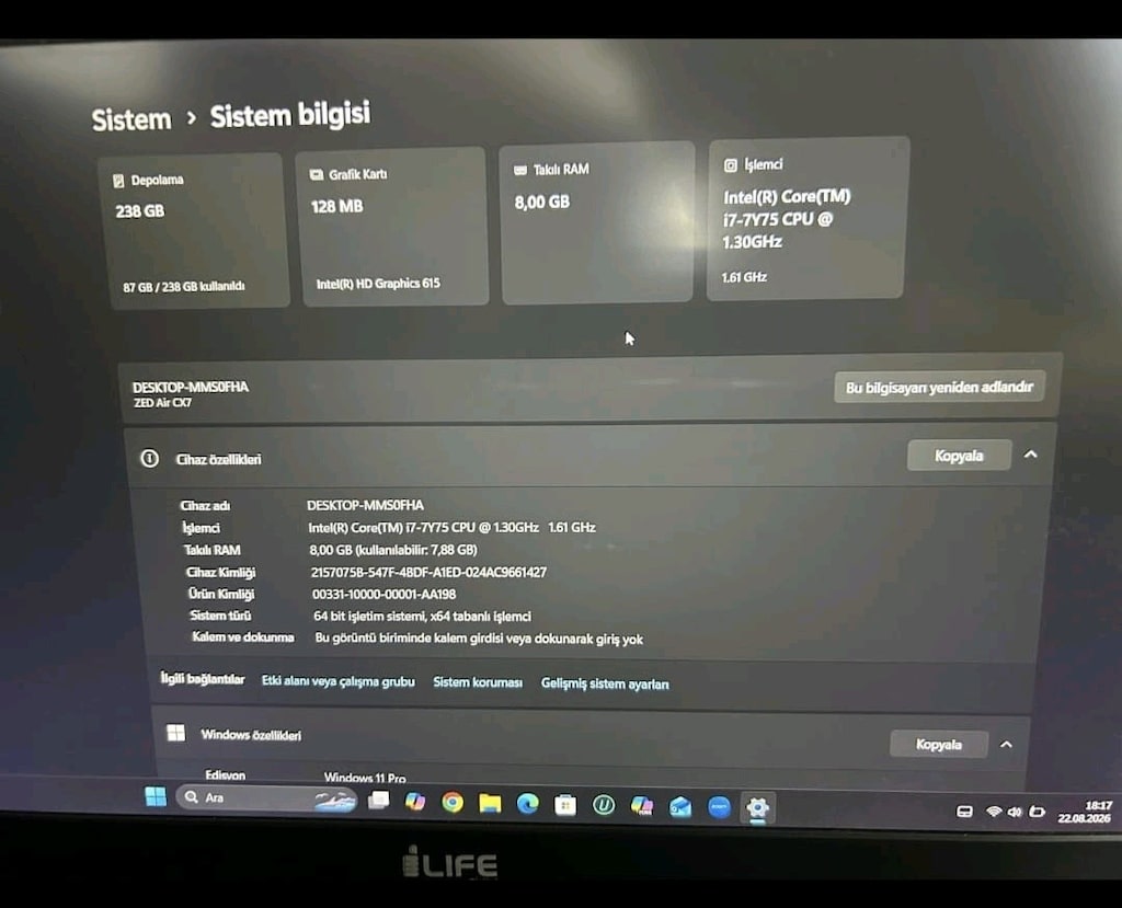 iLife ZED Air CX7 - Intel Core i7, 8GB RAM, Windows 11 Pro Bilgisayar - 3