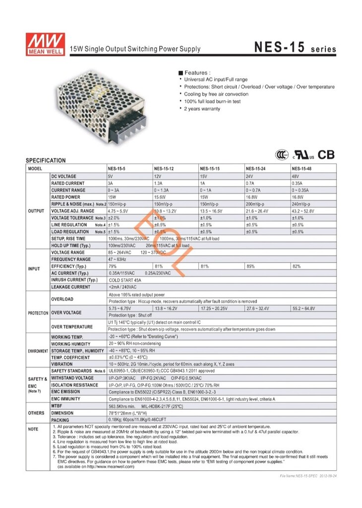 MEAN WELL NES-15-12 AC/DC 12VDC 1.3A GÜÇ KAYNAĞI - 3