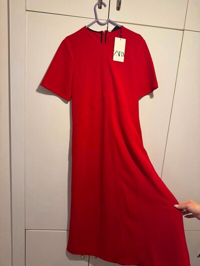 zara midi kırmızı elbise