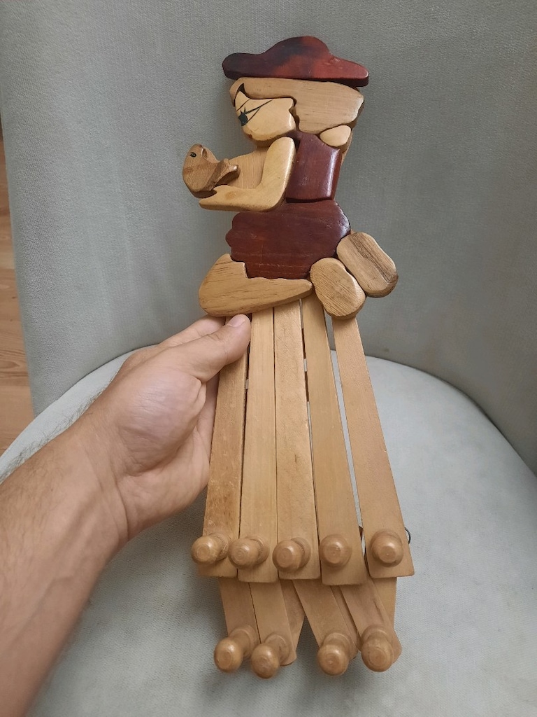 vintage ahşap figürlü çok kollu askılık - 3