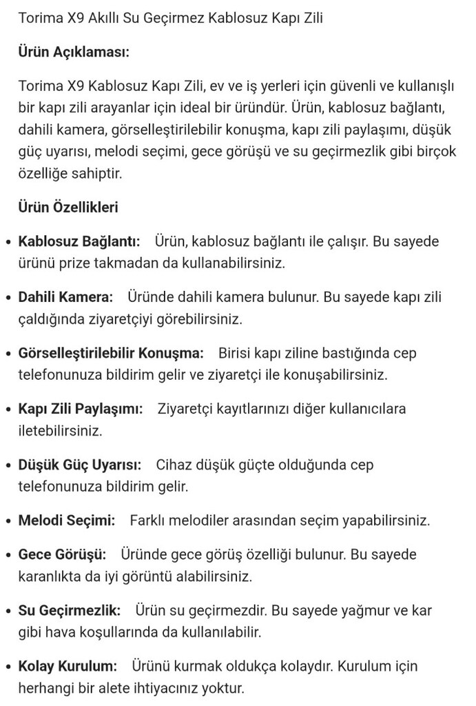 Torima-X9 Beyaz Akıllı Su Geçirmez Kablosuz Kapı Zili - 6
