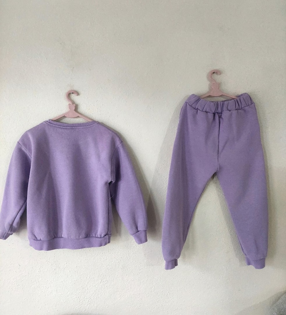 WOW yazı desen Lila sweat Eşofman Takımı - 7