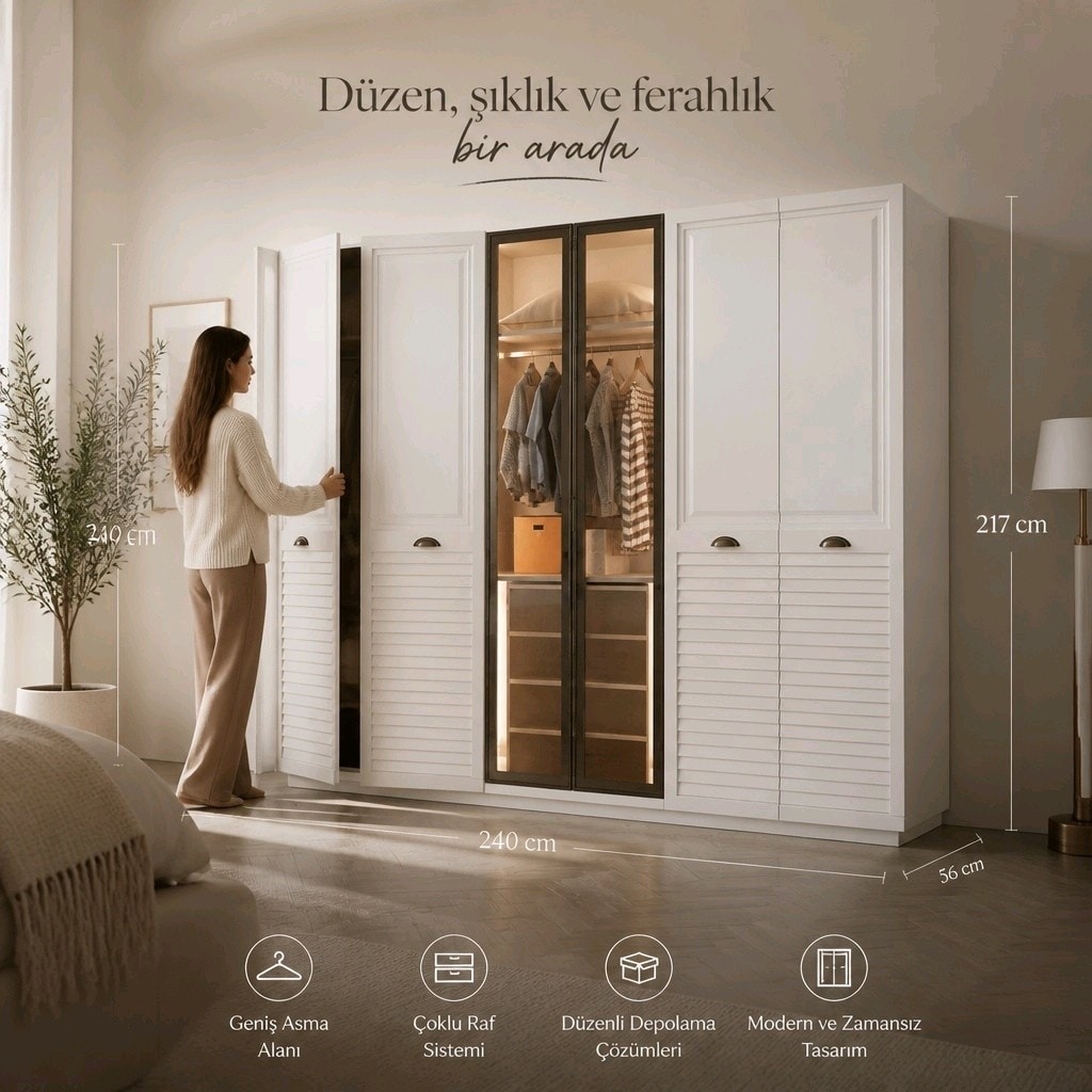 6 Kapaklı MDF Gardırop, 6 Kapılı Bohem Dolap SIFIR MAĞAZADAN KAMPANYA - 2