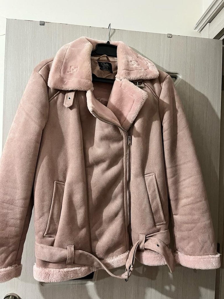 : C&A Clockhouse Pembe İçi Kürklü Süet Biker Ceket / Havacı Montu - 44 - 2