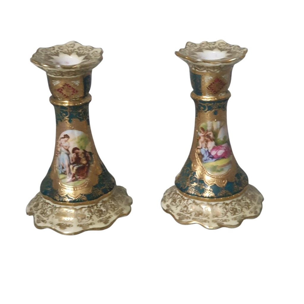 Vintage Viyana Porselen Çift şamdan - 3