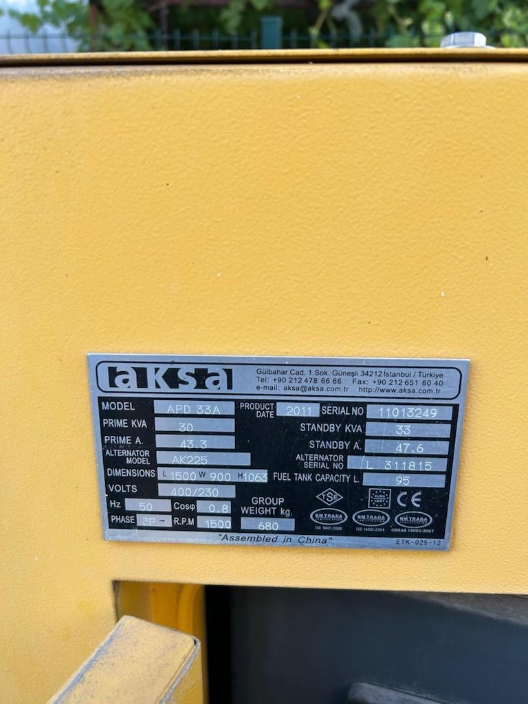Satılık Aksa APD 33A Kabinli Dizel Jeneratör
