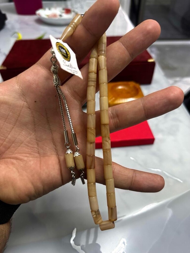 Özel Döküm Gümüş Kaplama Püsküllü Yoğun Hareli Sıkma Kehribar - 2