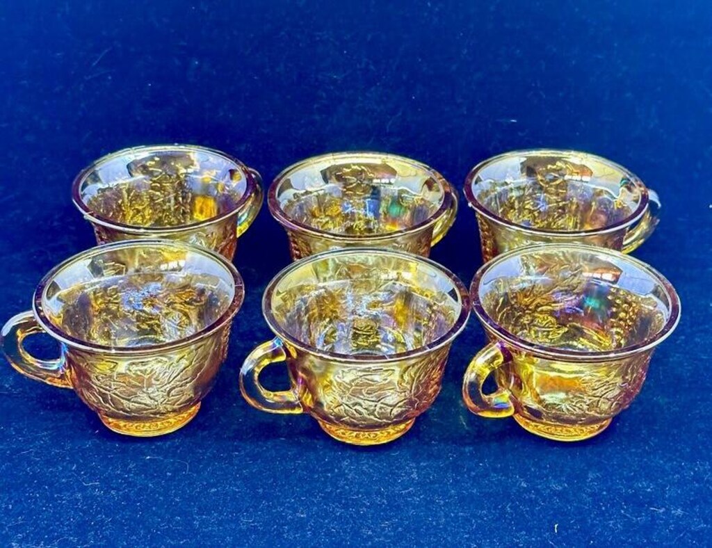 ANTİKA! CARNİVAL GLASS ( Karnaval Glass ) AMERİKAN Çay Fincan Takımı - 4