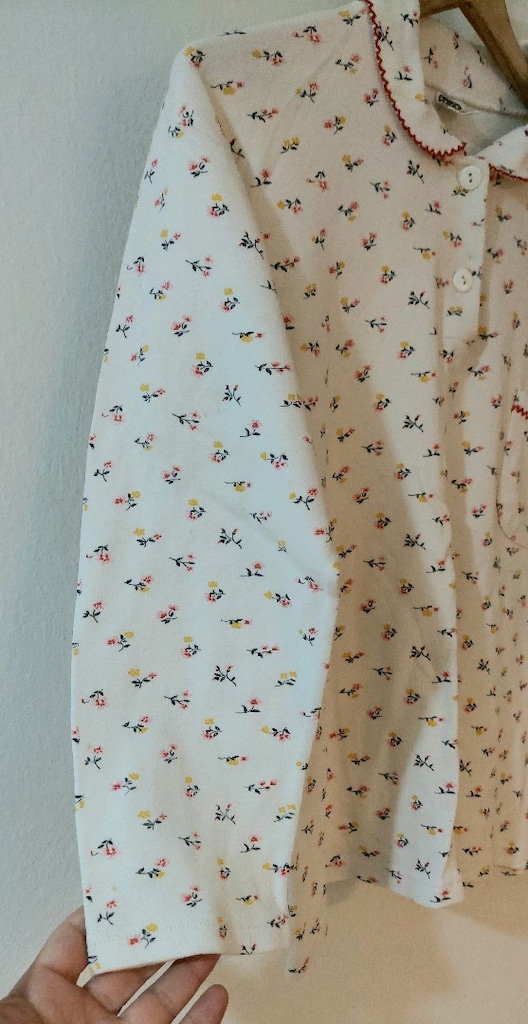 Vintage Çiçekli Bebe Yaka Pijama Üstü - 6