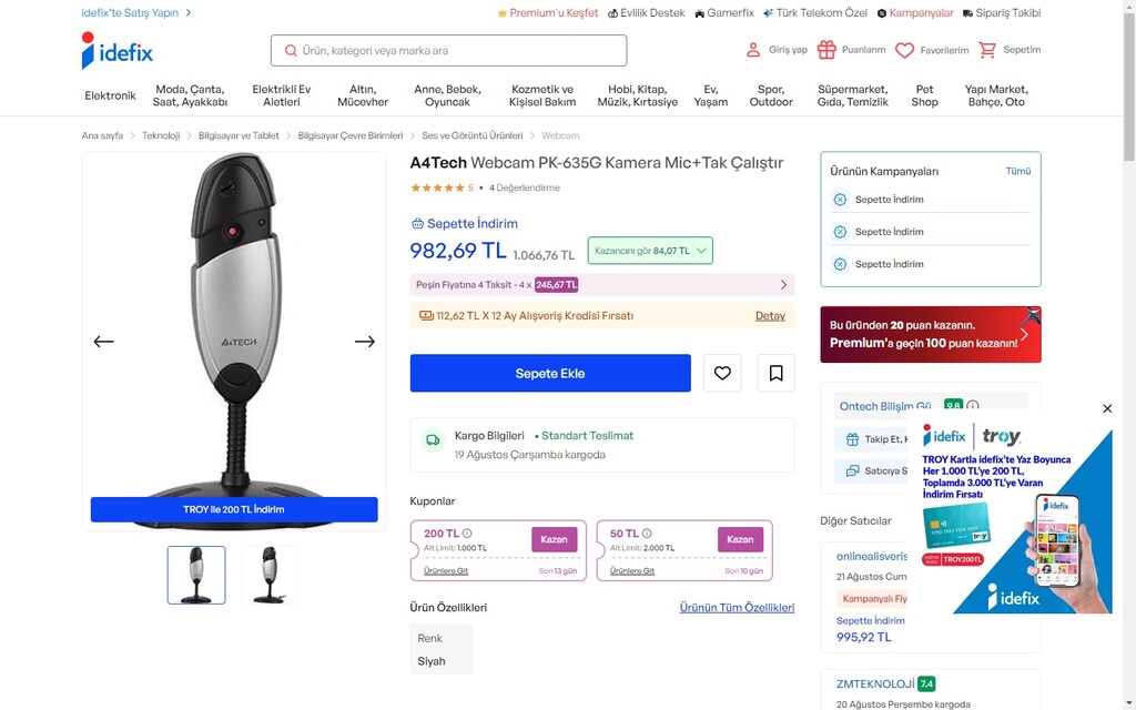 A4 TECH PK-635G Tak Çalıştır Yansıma Engelleyici Mikrofonlu Webcam - 4