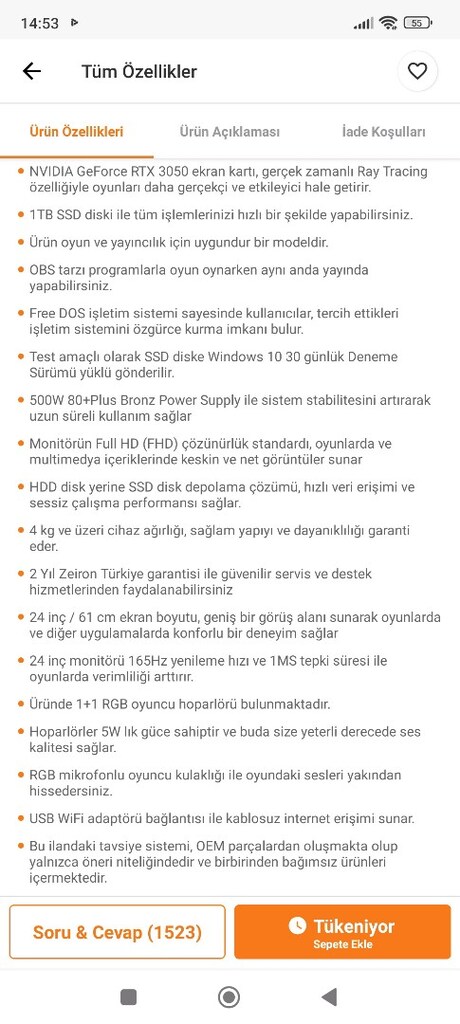 Ryzen 5 5500 RTX 3050 32GB RAM 1TB SSD + 24” 165Hz Monitör - 8