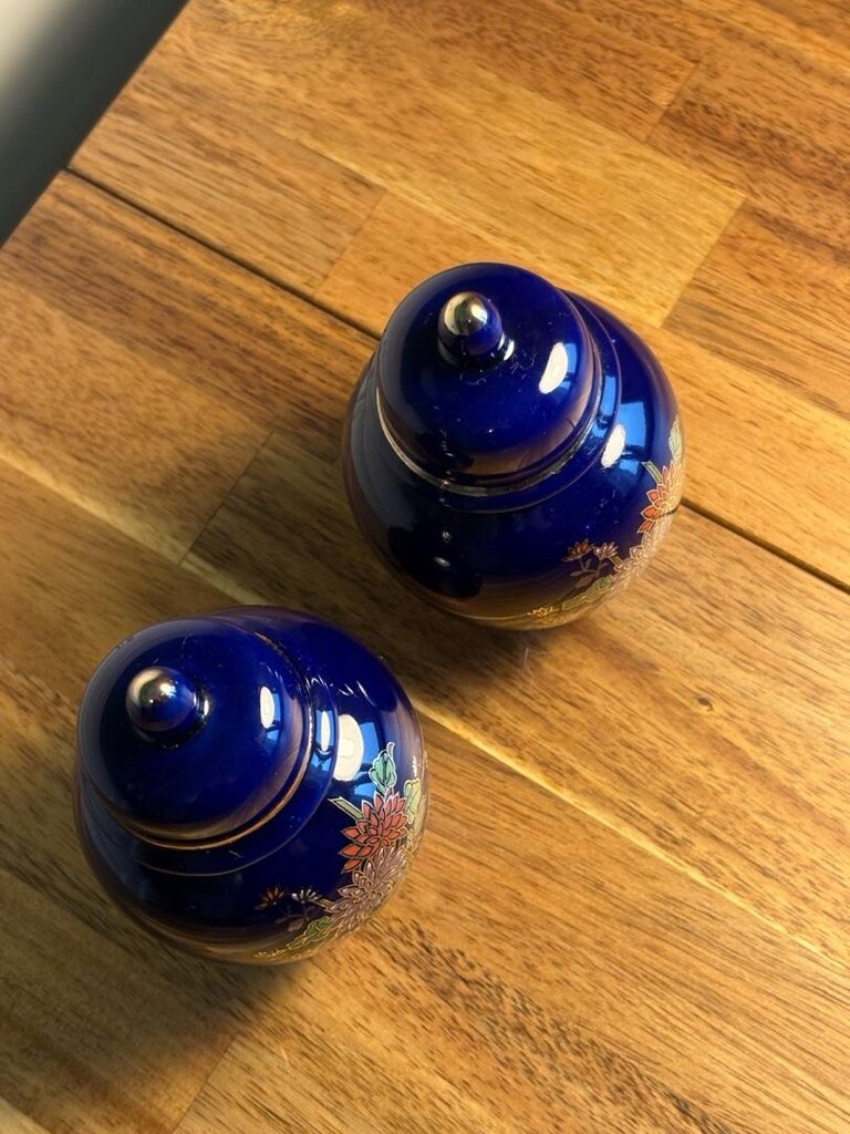 Vintage Kobalt Kapaklı Vazo Çifti - 2