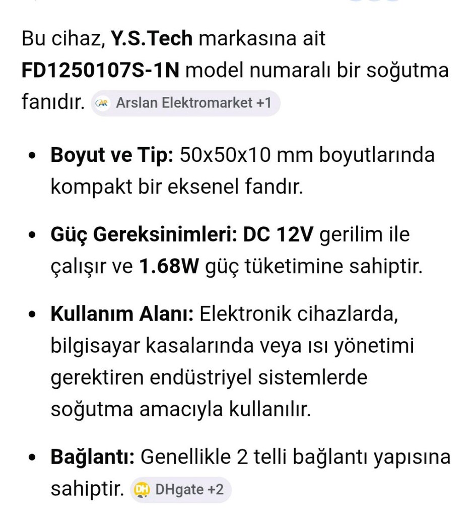 Y. s. tech termal fan DC. 12.V.1.68w Taiwan malı - 3