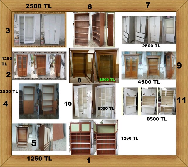 Bilgisayar masası-kitaplık-gardırop-banyo dolabı-vitrin gümüşlük vs