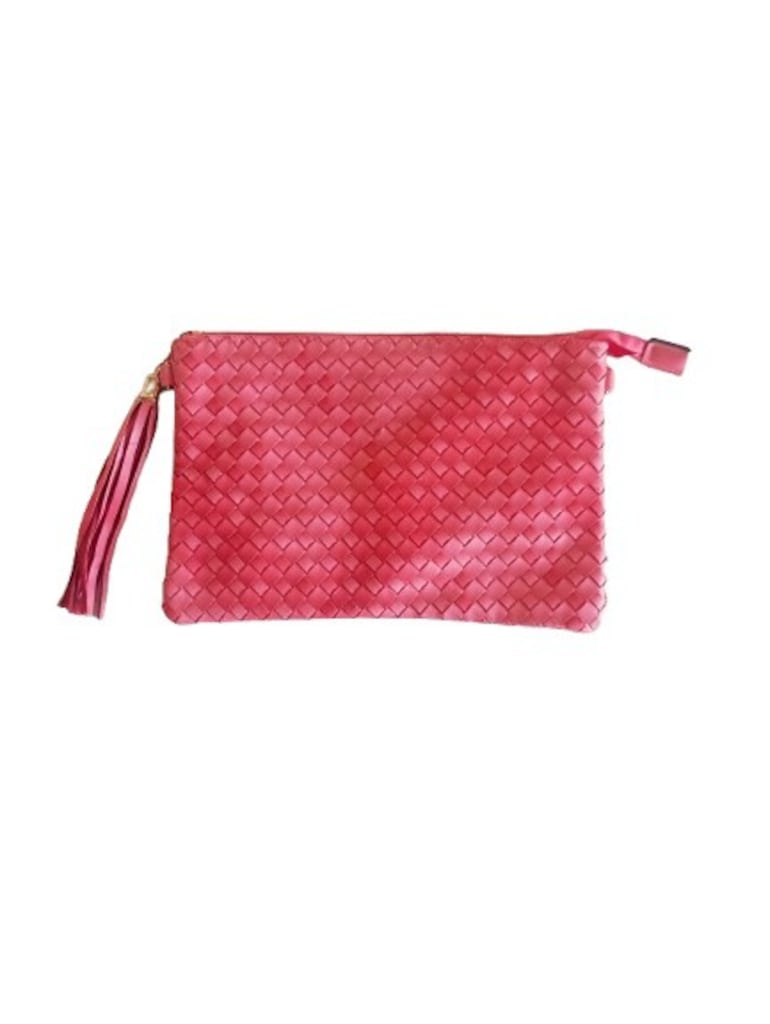 Fuşya Örgü Deri Görünümlü Clutch / Portföy Çanta - 8