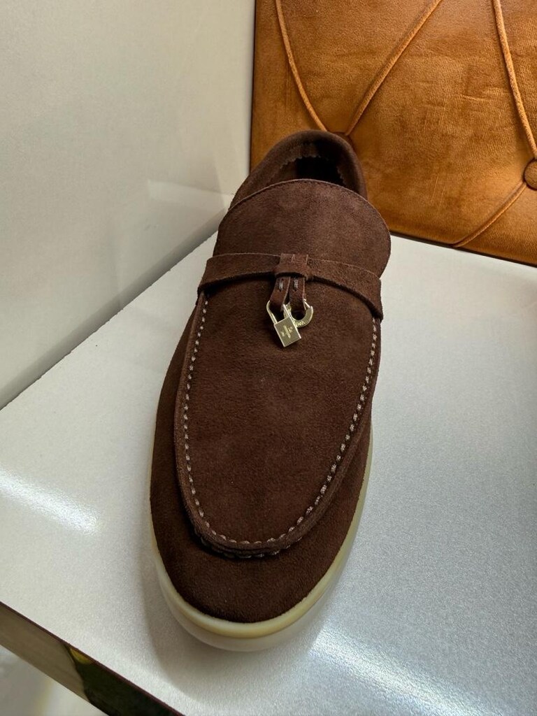 Loro Piana Kahverengi Süet Kilit Loafer