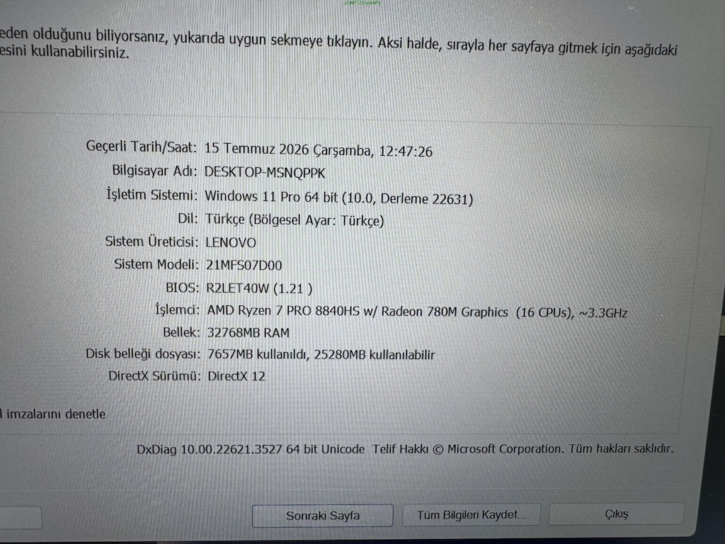 THİNKPAD T14S RYZEN 7 PRO İŞLEMCİ 32 GB RAM 512 NVME - 7